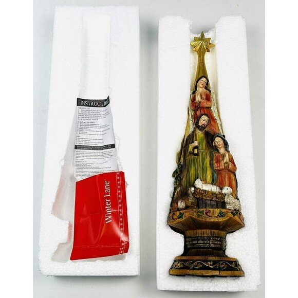 WINTER LANE 16" Carved Resin Table Top NATIVITY Christmas Tree MUSIC BOX Works - Picture 4 of 6